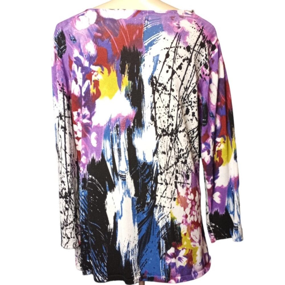 ALBERTO MAKALI Abstract Multi-Color Ruffled  Knit Top XL - Picture 5 of 6